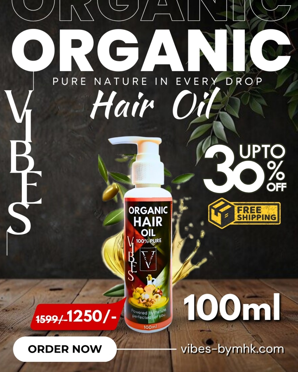 VIBES Organic Hair Oil – 100% Pure, Nature-Powered (100ml)
